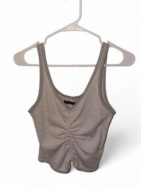 Abercrombie & Fitch Gray & White Striped Ruched Tank